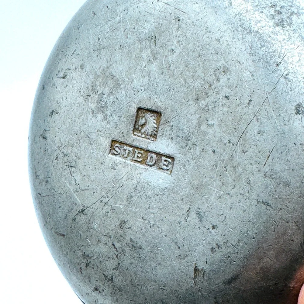 Vintage‎ Sweden Pewter Bowl Porringer Dish Ornate Handle Scandinavian Colonial